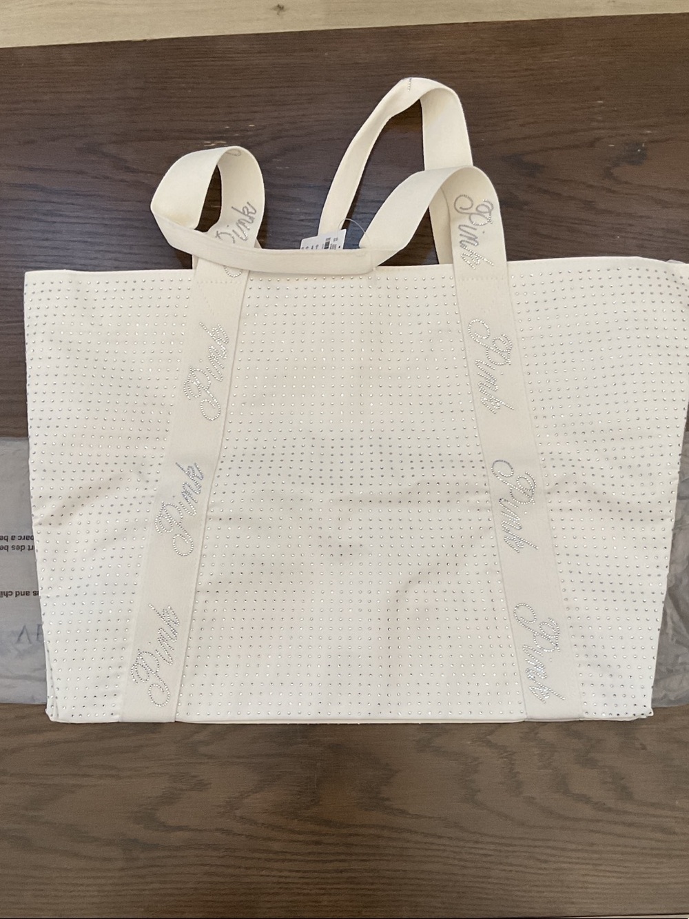 PINK Victoria's Secret Ivory Crystal Logo Strap Tote